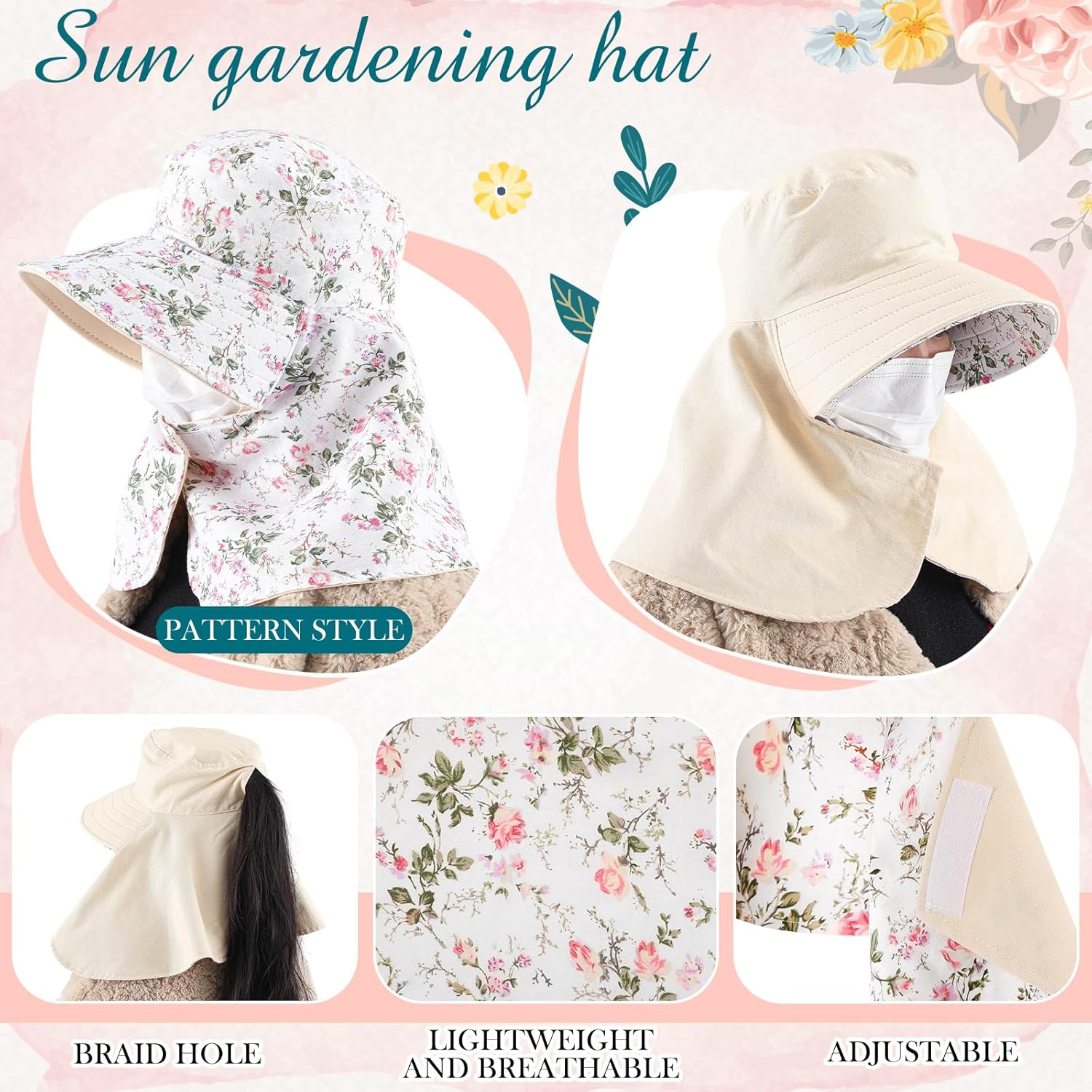 2 Pcs Floral Garden Hat for Wo – Sun Hat Wide Brim Bewertung und Preis